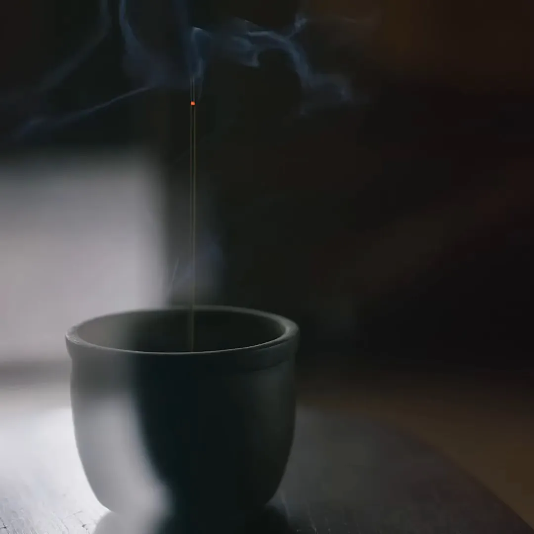 Incense burning in a ceramic vessel at Aman Kyoto